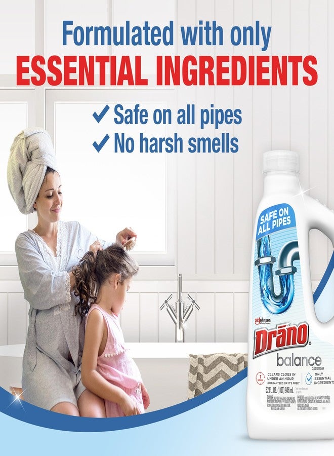 Drano Balance Drain Clog Remover and Cleaner, Non-Corrosive Formula, Safe on All Pipes and Septic Tanks, Formulated Using Only Essential Ingredients, 32 Fl Oz - Image 3